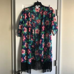 LulaRoe Floral Chiffon Monroe with Black Fringe
